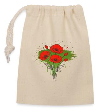 Coquelicots Rouge Vert Motif Floral Vintage - Sac cadeau en coton avec cordon (14 x 20 cm) - nature - Devant