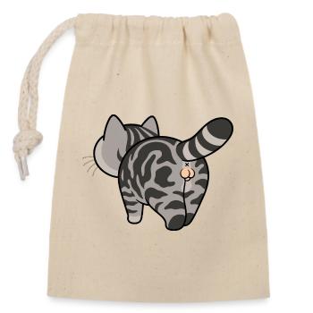 Gray tabby cartoon cat - Closable cotton gift bag (14x20cm) - nature - Front