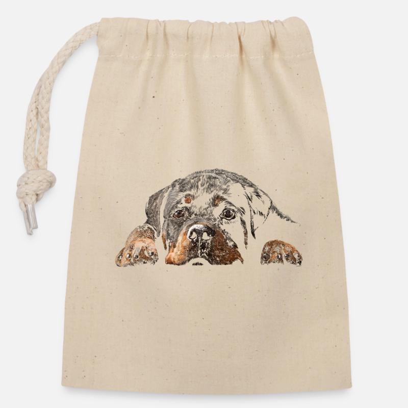 Rottweiler - Sac cadeau en coton avec cordon (14 x 20 cm) - nature