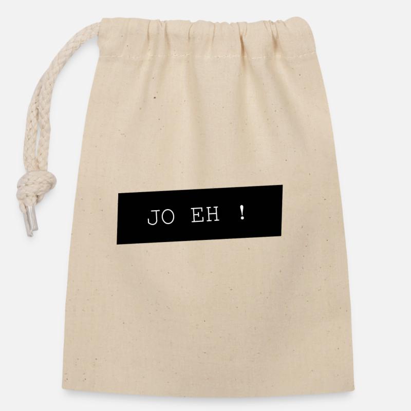 JO EH Typo auf Schwarz - Verschließbarer Geschenkbeutel aus Baumwolle (14x20cm) - Natur