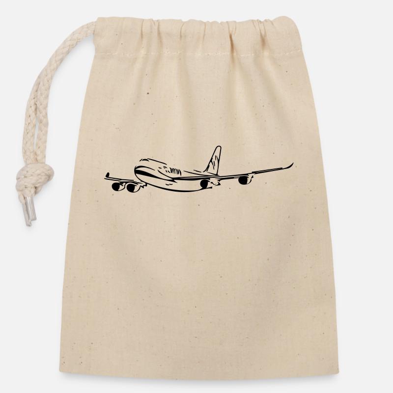Flugzeug - Verschließbarer Geschenkbeutel aus Baumwolle (14x20cm) - Natur