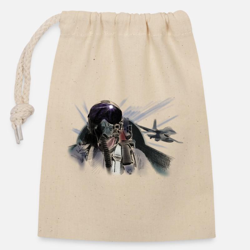 Fighter pilot - Sac cadeau en coton avec cordon (14 x 20 cm) - nature