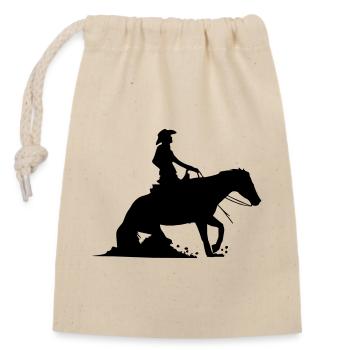 Pferdesport Westernreiten - Reining - Verschließbarer Geschenkbeutel aus Baumwolle (14x20cm) - Natur - Vorne