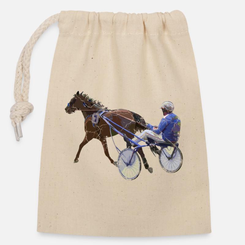 Cadeau de course de chevaux de course au trot - Sac cadeau en coton avec cordon (14 x 20 cm) - nature