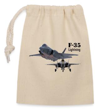 F-35 - Closable cotton gift bag (14x20cm) - nature - Front