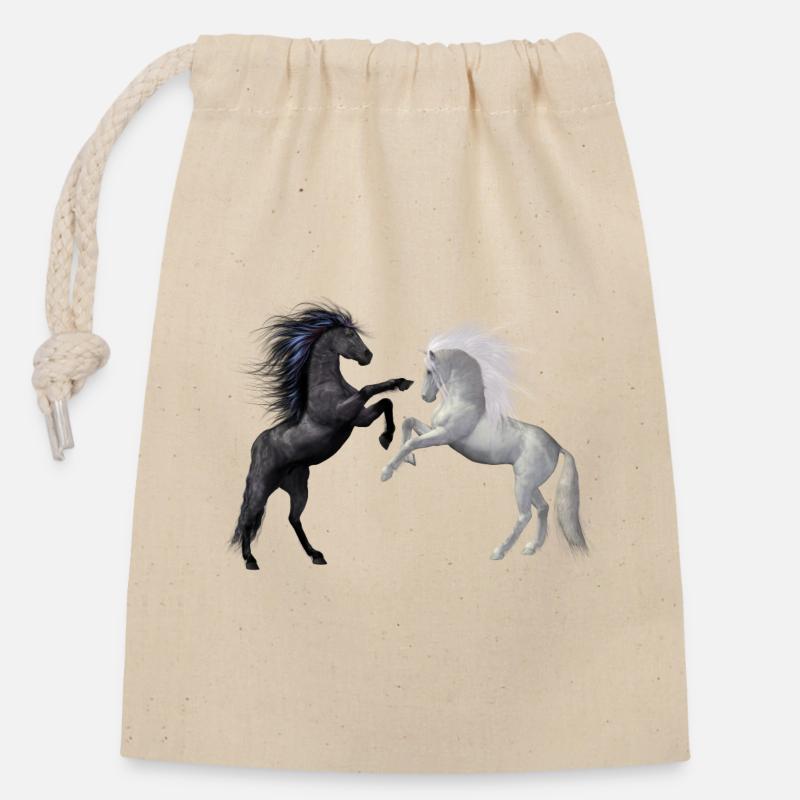 Chevaux dansants dans l’obscurité et la lumière - Sac cadeau en coton avec cordon (14 x 20 cm) - nature