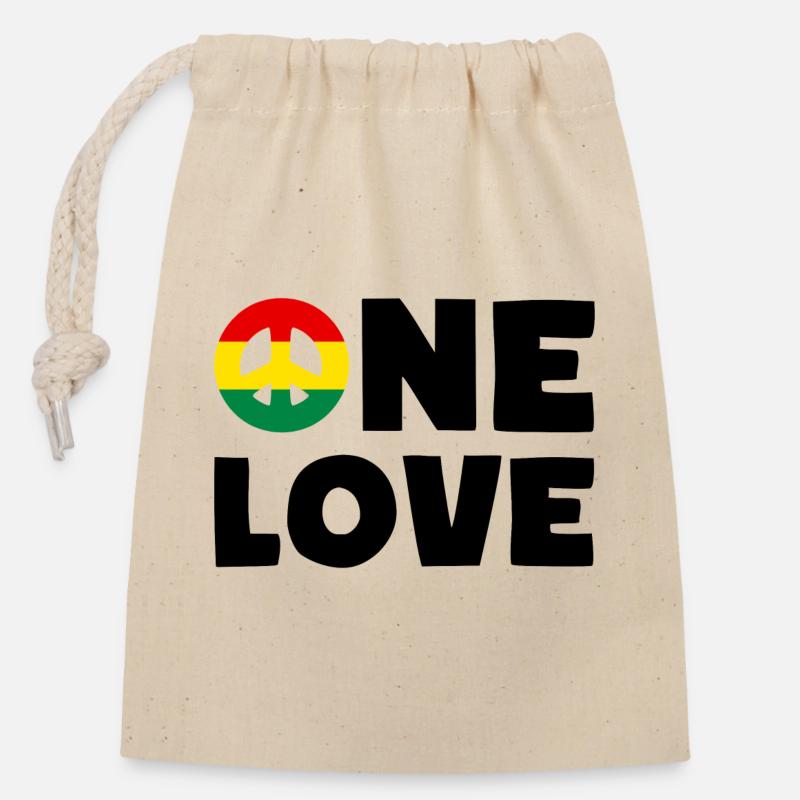 ONE LOVE Peace Jamaica Reggae Rastafari - Sac cadeau en coton avec cordon (14 x 20 cm) - nature