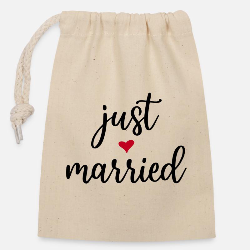 Just Married Idée cadeau - Sac cadeau en coton avec cordon (14 x 20 cm) - nature