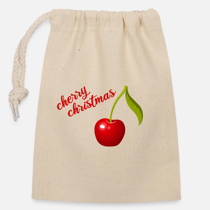 cherry christmas - Verschließbarer Geschenkbeutel aus Baumwolle (14x20cm) - Natur