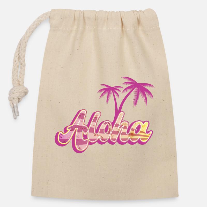 Aloha Palm - Sac cadeau en coton avec cordon (14 x 20 cm) - nature