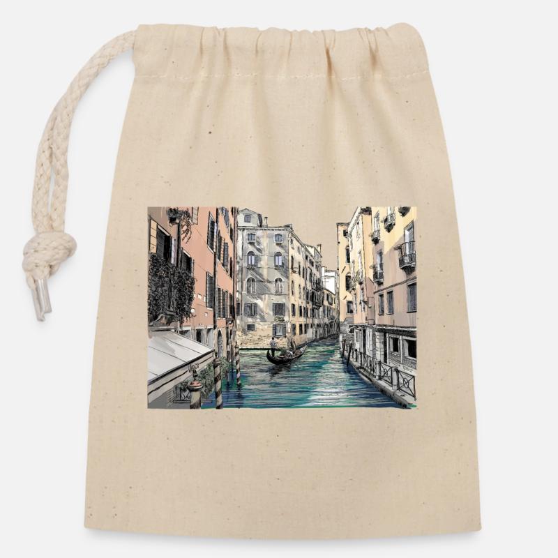 Venice - Closable cotton gift bag (14x20cm) - nature