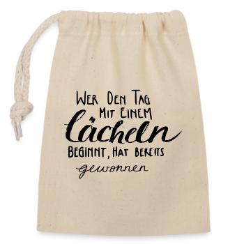 Lächeln - gewinnt! - Verschließbarer Geschenkbeutel aus Baumwolle (14x20cm) - Natur - Vorne