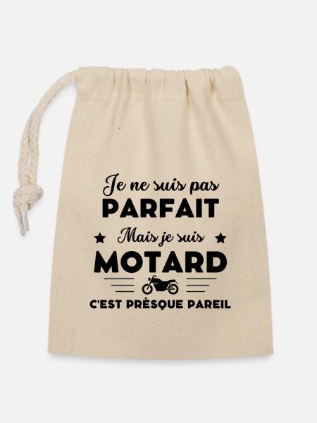 je ne suis pas parfait motard humour - Sac cadeau en coton avec cordon (14 x 20 cm) - nature