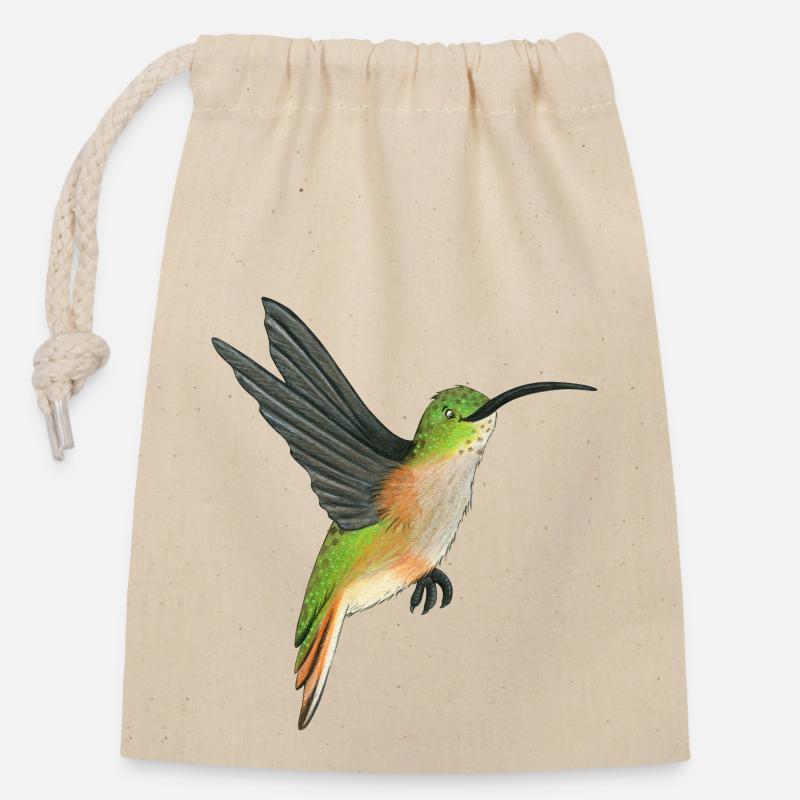 Kolibri - Verschließbarer Geschenkbeutel aus Baumwolle (14x20cm) - Natur