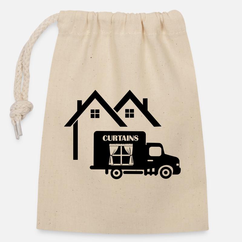 Rideaux de camion à la maison - Sac cadeau en coton avec cordon (14 x 20 cm) - nature