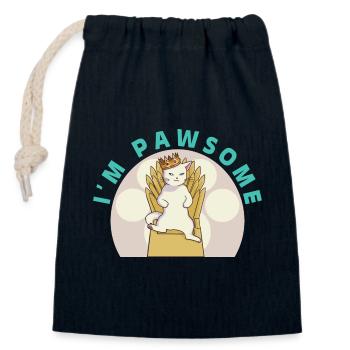Chat mignon blanc - Sac cadeau en coton avec cordon (14 x 20 cm) - bleu marine - Devant