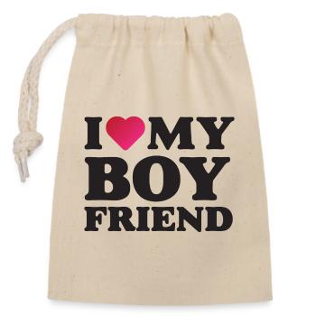 J’aime mon petit ami - Sac cadeau en coton avec cordon (14 x 20 cm) - nature - Devant