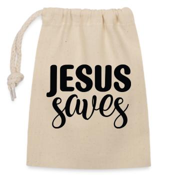 Jesus Saves - Verschließbarer Geschenkbeutel aus Baumwolle (14x20cm) - Natur - Vorne