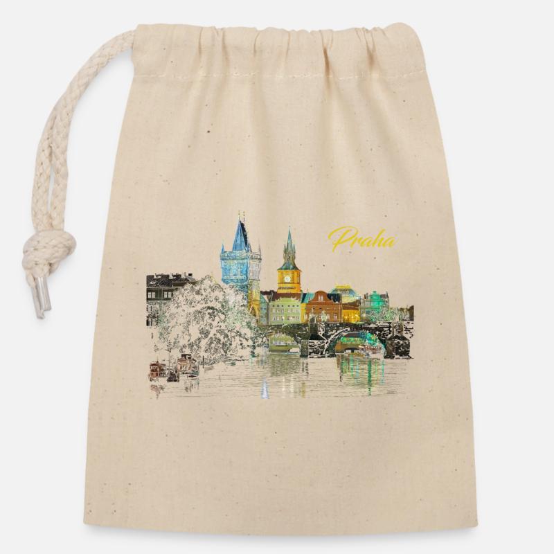 Prag - Verschließbarer Geschenkbeutel aus Baumwolle (14x20cm) - Natur