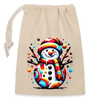 Funky Snowman - Verschließbarer Geschenkbeutel aus Baumwolle (14x20cm) - Natur - Vorne