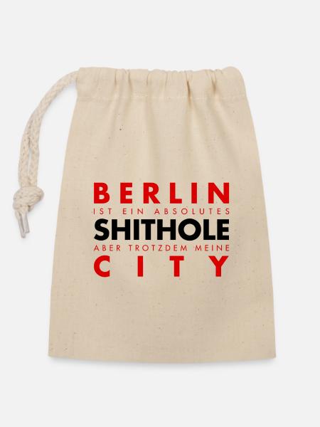 Berliner Spruch Design mit Stadtmotiv - Verschließbarer Geschenkbeutel aus Baumwolle (14x20cm) - Natur
