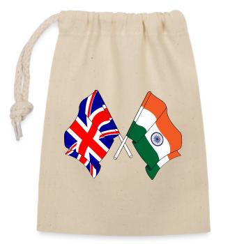 Flagge von England und Flagge Indien - Verschließbarer Geschenkbeutel aus Baumwolle (14x20cm) - Natur - Vorne