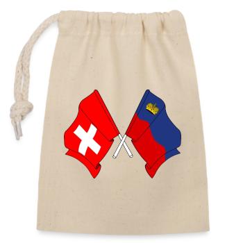 Flagge Schweiz und Flagge Liechtenstein - Verschließbarer Geschenkbeutel aus Baumwolle (14x20cm) - Natur - Vorne