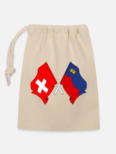 Flagge Schweiz und Flagge Liechtenstein - Verschließbarer Geschenkbeutel aus Baumwolle (14x20cm) - Natur