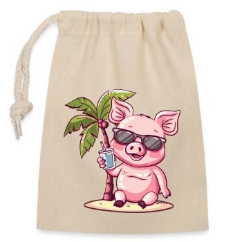 Pig Summer Beach Vacation - Closable cotton gift bag (14x20cm) - nature - Front