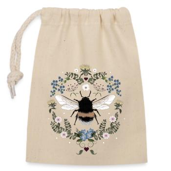 Bourdon Fleurs Abeille - Sac cadeau en coton avec cordon (14 x 20 cm) - nature - Devant