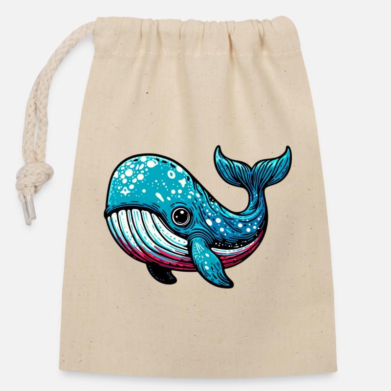 Baleine - Sac cadeau en coton avec cordon (14 x 20 cm) - nature