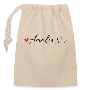 Amalia Last name First name Calligraphy heart - Closable cotton gift bag (14x20cm) - nature - Front