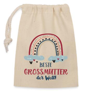 Beste Grossmutter Regenbogen Grossmama Oma Omi - Verschließbarer Geschenkbeutel aus Baumwolle (14x20cm) - Natur - Vorne