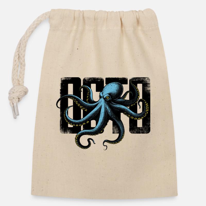Stilisierter Oktopus - Verschließbarer Geschenkbeutel aus Baumwolle (14x20cm) - Natur