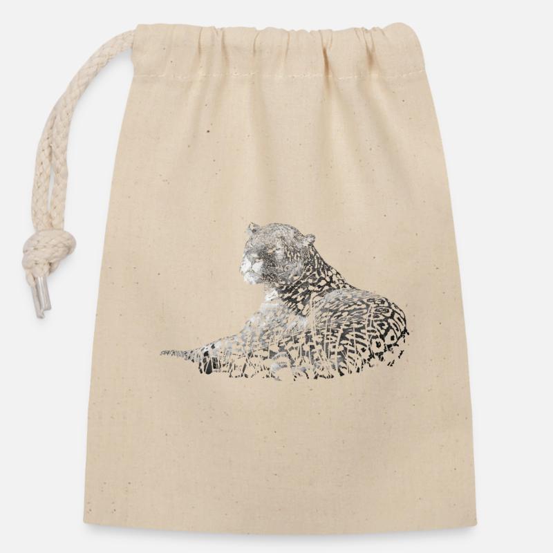 Leopard - Verschließbarer Geschenkbeutel aus Baumwolle (14x20cm) - Natur