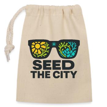 Seed the City – Urban Green - Closable cotton gift bag (14x20cm) - nature - Front