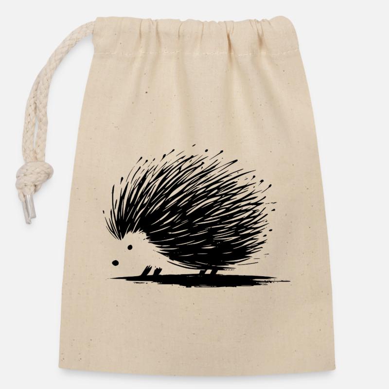 Hedgehog - Closable cotton gift bag (14x20cm) - nature