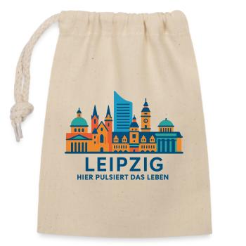 Leipzig Skyline Pulsierend Silhouette  - Verschließbarer Geschenkbeutel aus Baumwolle (14x20cm) - Natur - Vorne