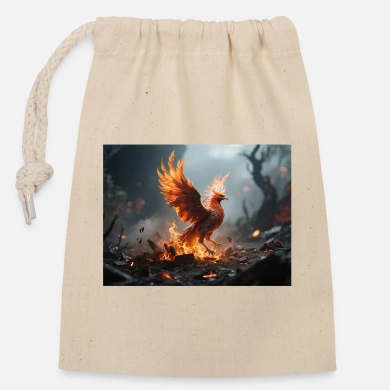 Feuerphönix Aufstieg - Verschließbarer Geschenkbeutel aus Baumwolle (14x20cm) - Natur