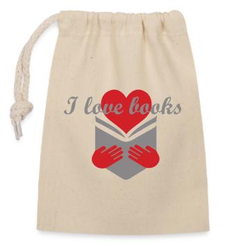 J’adore les livres - Sac cadeau en coton avec cordon (14 x 20 cm) - nature - Devant
