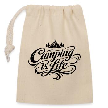 Camping Leben Spruch - Verschließbarer Geschenkbeutel aus Baumwolle (14x20cm) - Natur - Vorne