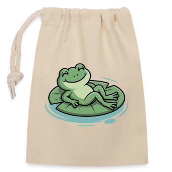 Lounge-Frosch auf Seerosenblatt - Verschließbarer Geschenkbeutel aus Baumwolle (14x20cm) - Natur - Vorne