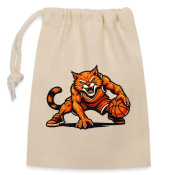Mascotte Chat Orange qui dribble - Sac cadeau en coton avec cordon (14 x 20 cm) - nature - Devant