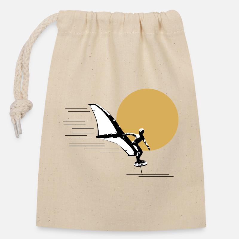 Wingfoiler devant le soleil - Sac cadeau en coton avec cordon (14 x 20 cm) - nature