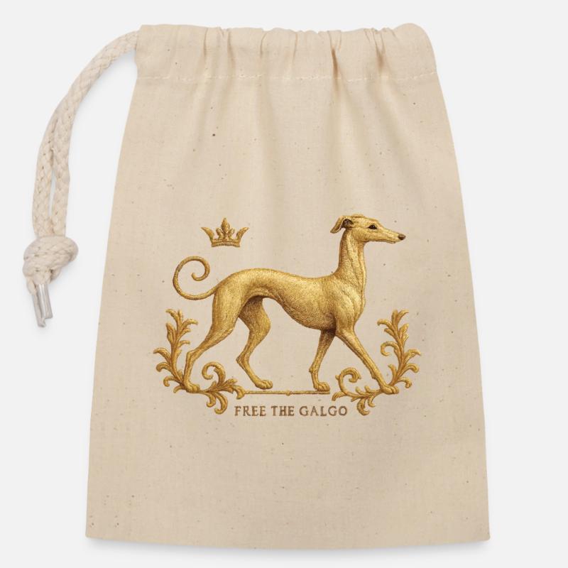 Free the Galgo - Embroidery Nr01 - Verschließbarer Geschenkbeutel aus Baumwolle (14x20cm) - Natur