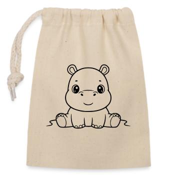 Cute Baby Hippo Comic Outline - Closable cotton gift bag (14x20cm) - nature - Front