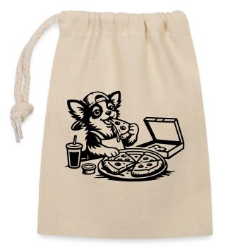 Enfants mangeurs de pizzas au chihuahua - Sac cadeau en coton avec cordon (14 x 20 cm) - nature - Devant