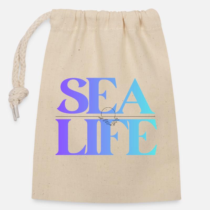 Conception de la police en gradient Sea Life - Sac cadeau en coton avec cordon (14 x 20 cm) - nature