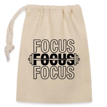 FOCUS Gym Motivation Langhantel - Verschließbarer Geschenkbeutel aus Baumwolle (14x20cm) - Natur - Vorne