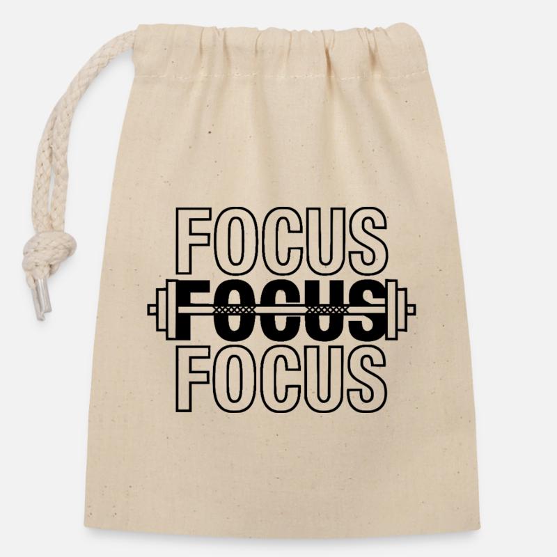 FOCUS Gym Motivation Langhantel - Verschließbarer Geschenkbeutel aus Baumwolle (14x20cm) - Natur
